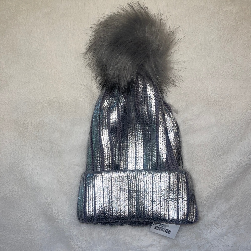 Beanie Snow Cap Hat Silver & Gray - New with Tags